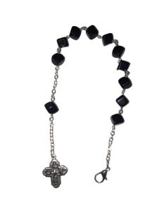 Brazalete Cristal Rombo Negro Con Cruz