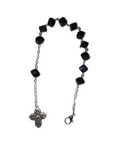 Brazalete Cristal Rombo Negro Con Cruz