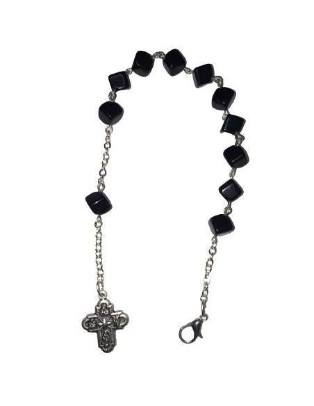 Brazalete Cristal Rombo Negro Con Cruz
