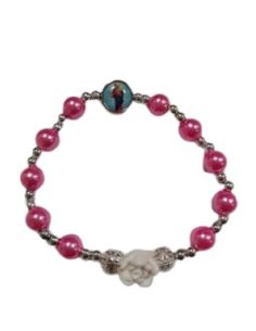 Brazalete Perla Metal Con Rosa Auxiliadora Rosa