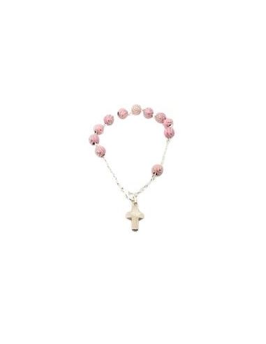 Pulsera Filigrana Plast Metal Rosa C/ Cruz