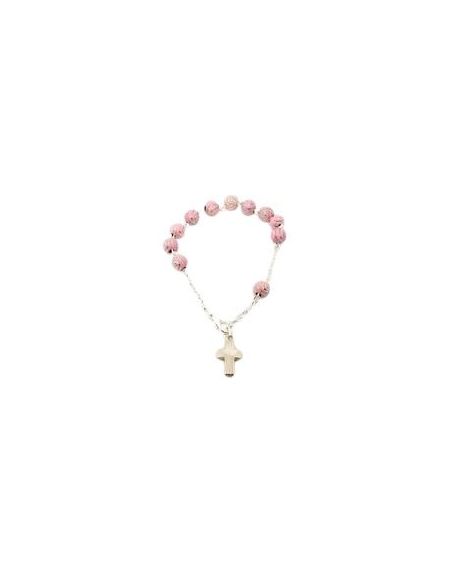 Pulsera Filigrana Plast Metal Rosa C/ Cruz