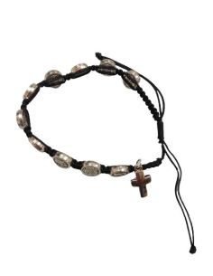 Brazalete Metal San Benito Con Cruz Cuerda Negra