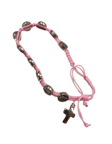 Brazalete Metal San Benito Con Cruz Cuerda Rosa