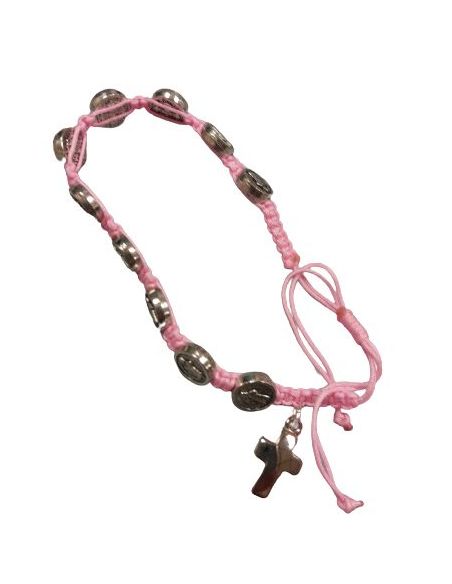 Brazalete Metal San Benito Con Cruz Cuerda Rosa