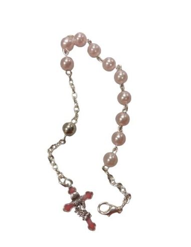 Pulsera Perla Cruz Comunion Color Rosa