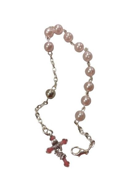 Pulsera Perla Cruz Comunion Color Rosa