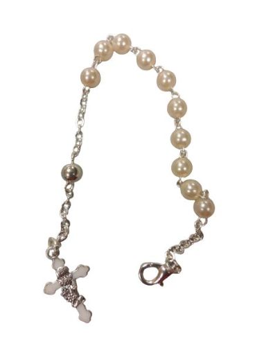 Pulsera Perla Cruz Comunion Color Blanco