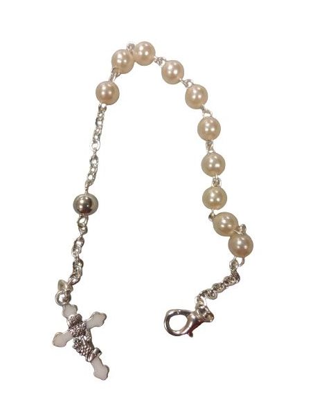 Pulsera Perla Cruz Comunion Color Blanco