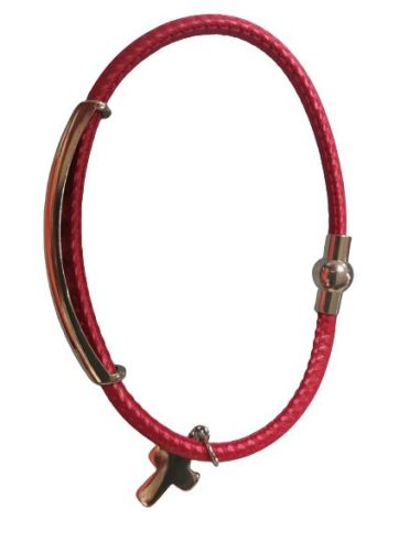 Pulsera Metal C/ Cruz Corazones Broche Iman Cuero Rojo