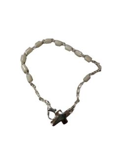 Pulsera Cubos Madreperla Cruz Metal
