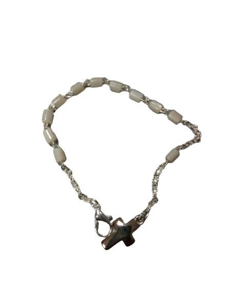 Pulsera Cubos Madreperla Cruz Metal
