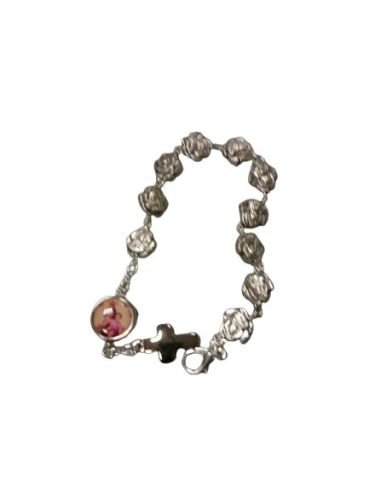 Pulsera Metal Rosas Virgen Del Carmen Con Cruz
