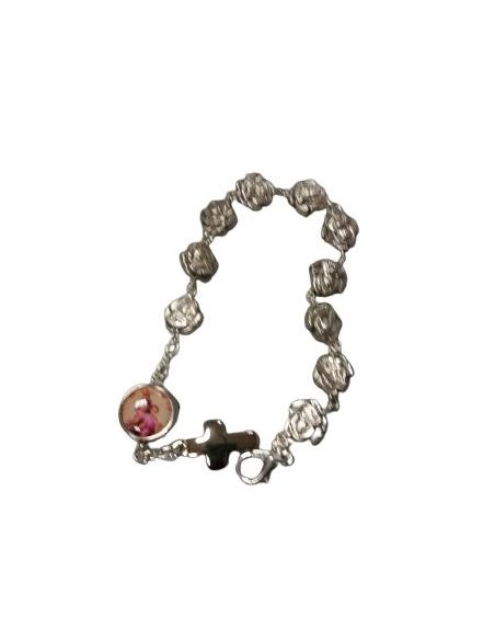 Pulsera Metal Rosas Virgen Del Carmen Con Cruz