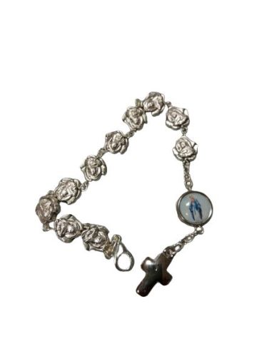 Pulsera Metal Rosas Milagrosa Con Cruz