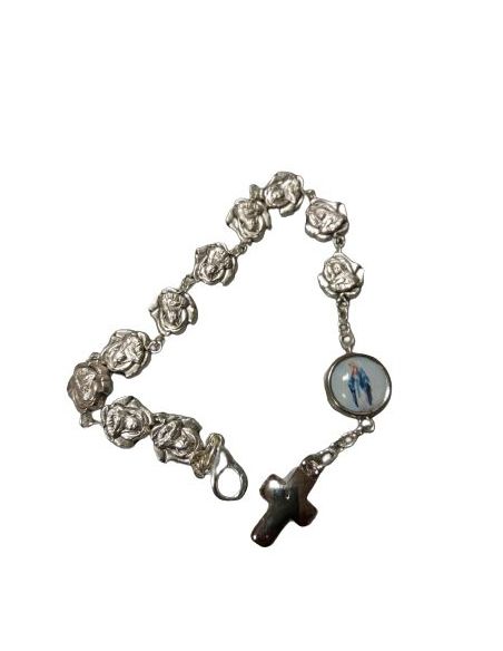 Pulsera Metal Rosas Milagrosa Con Cruz