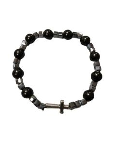 Brazalete Hematites Con Cubos Con Cruz