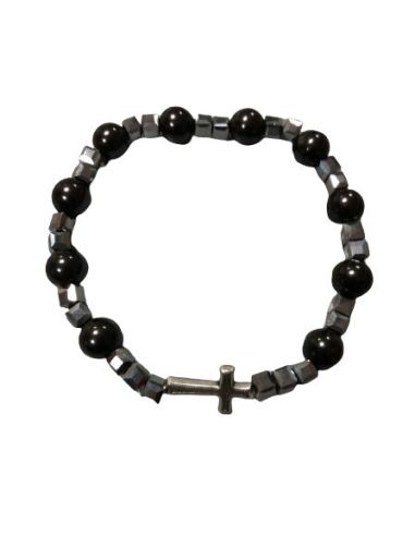 Brazalete Hematites Con Cubos Con Cruz