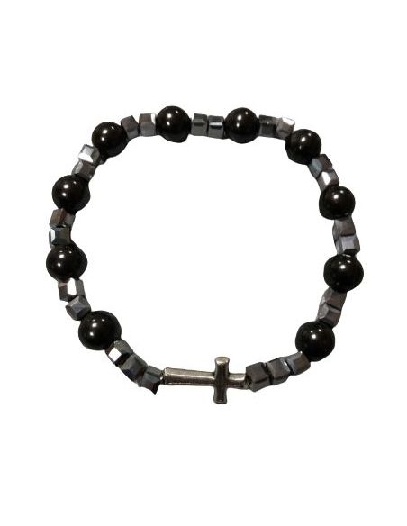 Brazalete Hematites Con Cubos Con Cruz