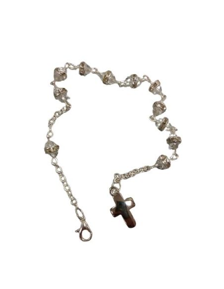 Pulsera Metal Cristal 4X3Mm Strass C/Cruz Transparente***