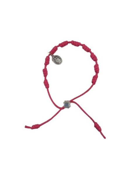 Pulsera Artesanal Denario Escapulario Rosa Fucsia