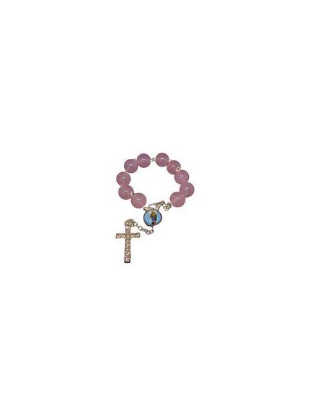 Brazalete Cristal 10Mm Rosa C/Cruz Brillante Auxiliadora