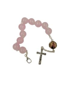 Brazalete Cristal 10Mm Rosa C/Cruz Brillante V. Carmen
