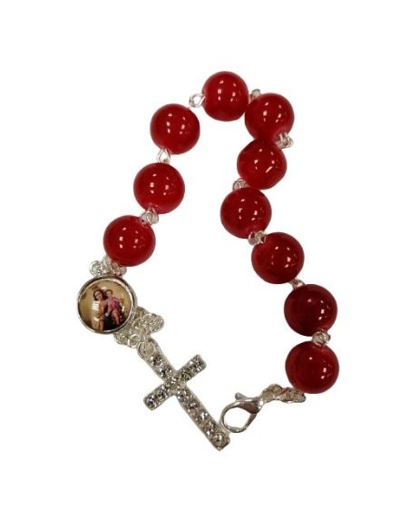 Brazalete Cristal 10Mm Rojo C/Cruz Brillante V. Carmen