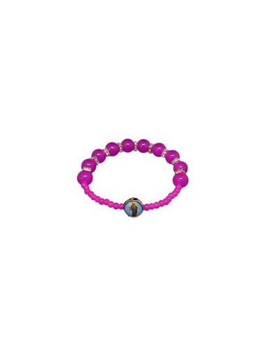 Brazalete Cristal Fucsia 10Mm Metal Brillantes Auxiliadora