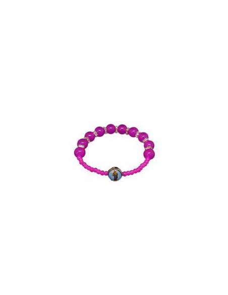 Brazalete Cristal Fucsia 10Mm Metal Brillantes Auxiliadora