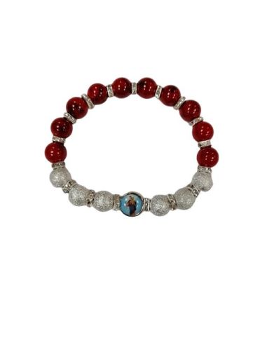 Brazalete Cristal Rojo 10Mm Metal Brillante Strass Auxiliadora