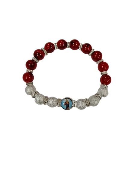 Brazalete Cristal Rojo 10Mm Metal Brillante Strass Auxiliadora