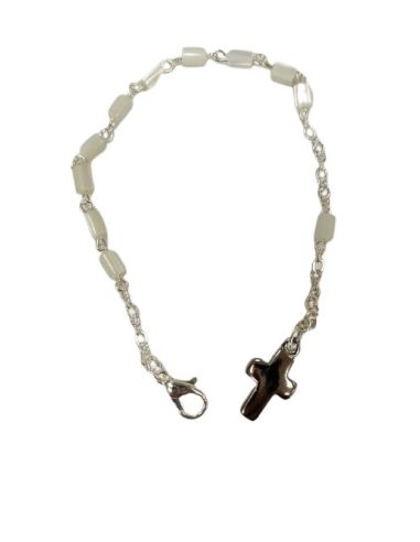 Pulsera Efec. Madreperla Cilindro C/ Cruz