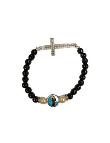 Brazalete Hematites Cruz Strass Metal Mª Auxiliadora