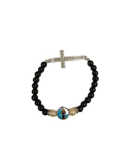 Brazalete Hematites Cruz Strass Metal Mª Auxiliadora