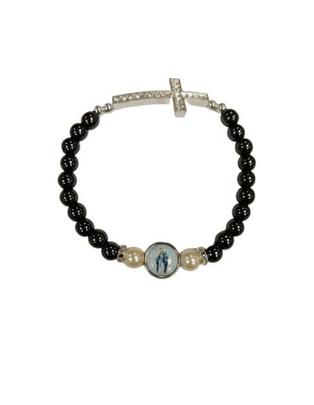 Brazalete Hematites Cruz Strass Metal Milagrosa
