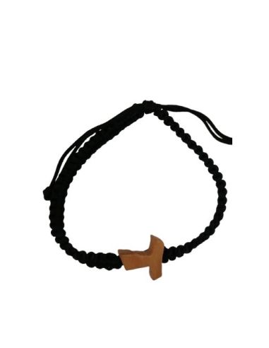 Brazalete Madera Tau Trenza Cuerda Negra