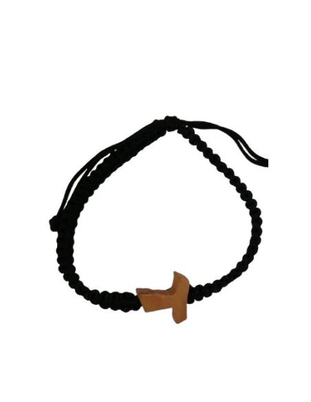 Brazalete Madera Tau Trenza Cuerda Negra