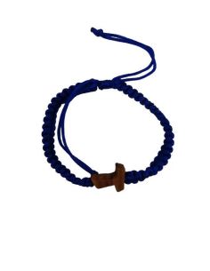 Brazalete Madera Tau Trenza Cuerda Azul