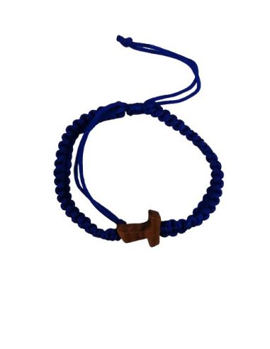 Brazalete Madera Tau Trenza Cuerda Azul