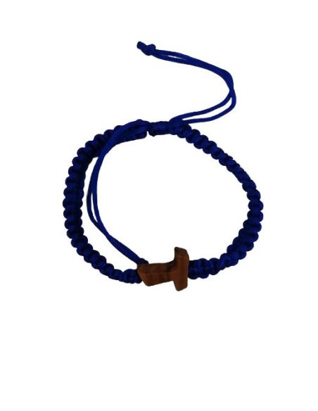 Brazalete Madera Tau Trenza Cuerda Azul
