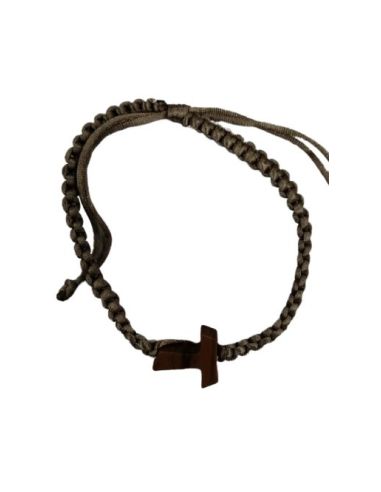 Brazalete Madera Tau Trenza Cuerda Marron Claro