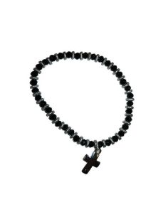 Brazalete Cristal Metal Strass C/Cruz Negro