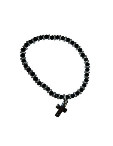 Brazalete Cristal Metal Strass C/Cruz Negro