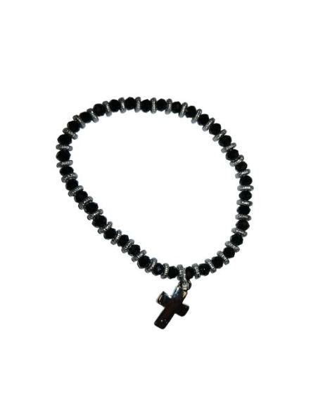 Brazalete Cristal Metal Strass C/Cruz Negro