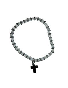 Brazalete Cristal Metal Strass C/Cruz Transparente