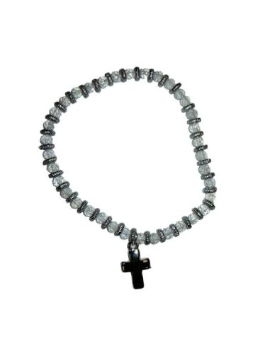 Brazalete Cristal Metal Strass C/Cruz Transparente