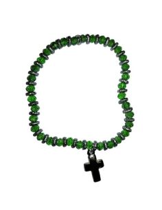 Brazalete Cristal Metal Strass C/Cruz Verde