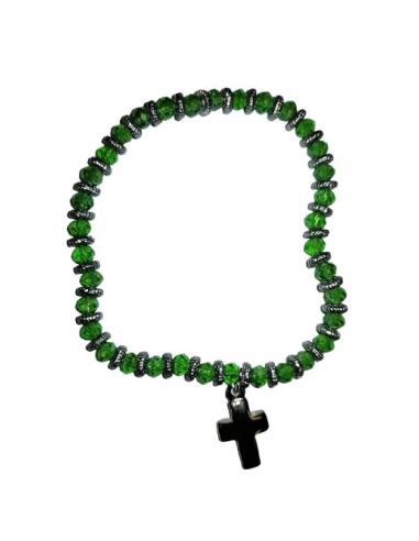 Brazalete Cristal Metal Strass C/Cruz Verde