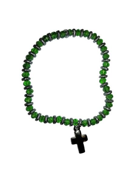 Brazalete Cristal Metal Strass C/Cruz Verde
